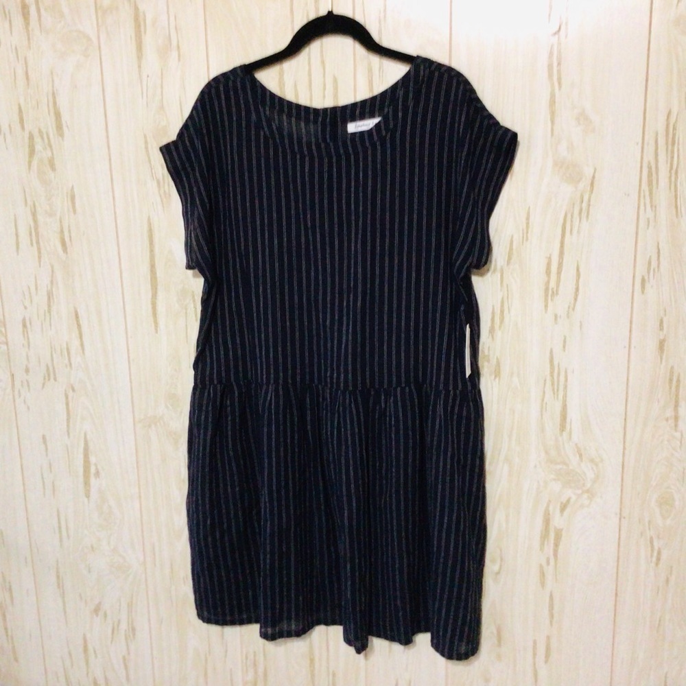 NEW Symphony+ Note Navy Semi-Sheer Striped Peplum Mini Dress Coverup S